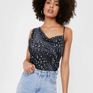 Asymmetric Satin Animal Print Cami Top